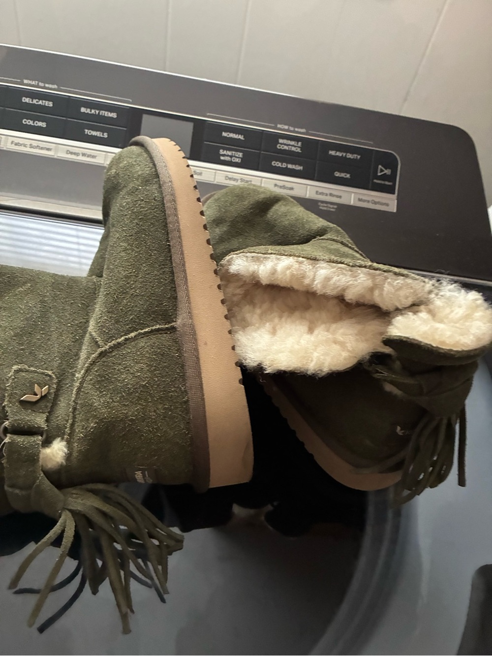 Koolaburra  by Ugg Olive Green Suede Fringe Ankle Booties